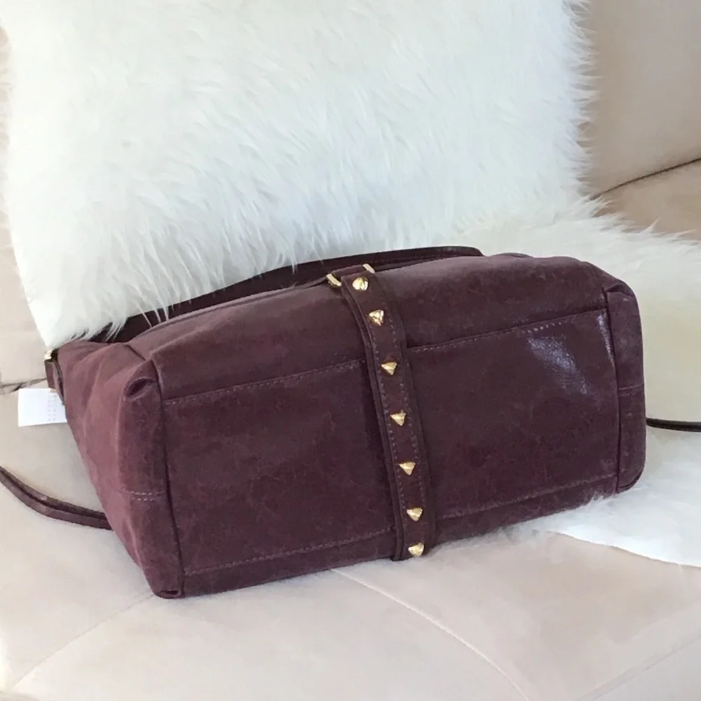 Botkier Purple Distressed Leather Hobo Zip Top Pocket Bag